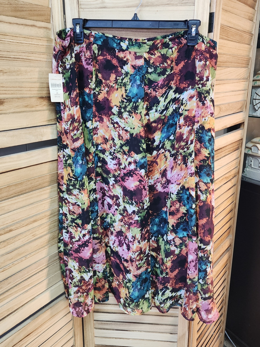 Coldwater Creek Brushstroke Floral Skirt 2X Multicolor Midi A-Line NWT